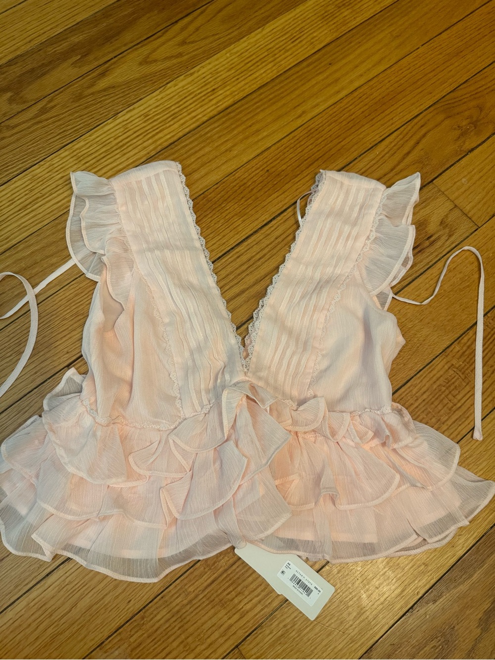 Altar'd State Light Blush Ruffle-Trim V-Neck Peplum Cami